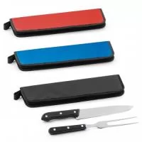 Kit churrasco em Aço inox e PP com 2 peças em estojo de 210D