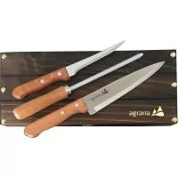 Estojo de madeira envelhecida e chaira fabricação local + 02 facas Tramontina churrasco e desossa. Acompanha embalagem para presente com listras em marrom. Gravação indelével da logo a laser no estojo e na faca churrasco. Um presente tradicional, útil, de ótima apresentação e durabilidade extrema, garantindo a visibilidade da sua marca por muitos e muitos anos. Despachamos com frete pago para todo o Brasil.