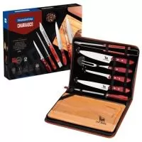 Kit churrasco Tramontina 07 peças linha Polywood em magnífico estojo sintético. Gravação da logomarca a laser na lâmina das facas e na tábua de churrasco. Destaque sua marca num presente para toda a vida. Frete grátis para Sul, Sudeste e Centro Oeste. 