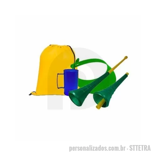 Kit copa do mundo personalizado - Kit copa contendo mochila saco, caneca de chopp, viseira de EVA e vuvuzela