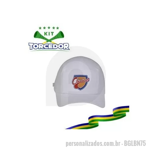 Kit copa do mundo personalizado - Bonés personalizados são muito procurados pois tem diversas opções de personalização como silk e bordado, ampla área de gravação como frente, laterais e parte traseira, sendo assim um excelente veículo de publicidade. É o brinde que todos adoram.