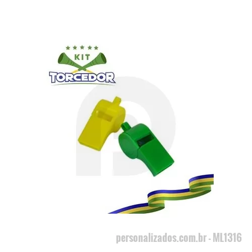 Kit copa do mundo personalizado - Apito personalizado é um dos brindes personalizados preferidos para distribuir em eventos na copa do mundo.