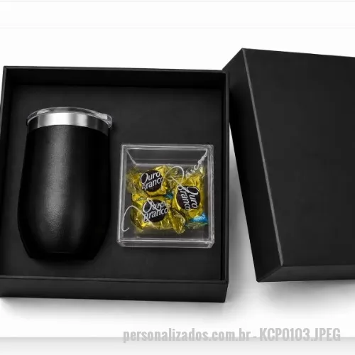 Kit copo personalizado - kit em caixa de papel com 1 copo termico e 1 caixa de bombom