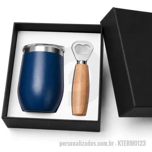 Kit copo personalizado - Kit copo térmico e abridor de garrafa
