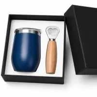 Kit copo térmico e abridor de garrafa