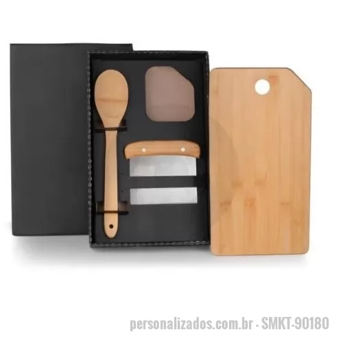 Kit cozinha personalizado - SMKT-90180 - Kit Para Cozinha Em Bambu / Inox Com Espátula Multiuso - 3 Pçs . Temos também muitas outras opções de kits para currasco, queijo, escritório. 