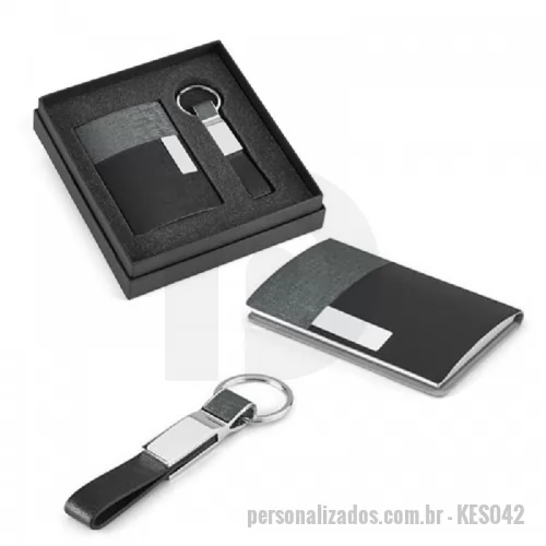 Kit escritório personalizado - Kit Escrit?rio Porta Cart?o e Chaveiro
