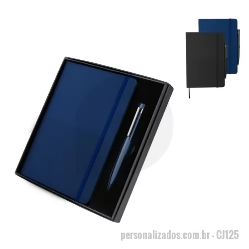 Kit escritório personalizado - Kit escritório contendo, caderno A5 com elástico , capa dura em PU com gravação em baixo-relevo em linhas, 80 folhas internas em papel offset 70g/m², Acompanha caixa presenteável. Verificar cores disponíveis. Acesse royalgift.com.br