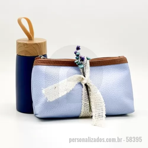 Kit feminino personalizado - CONTÉM:  1 – Garrafa Inox Parede Dupla 250ml 1 – Necessaire 21x11cm