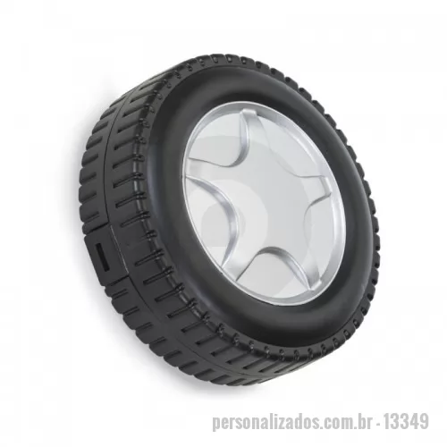Kit ferramenta personalizado -  Kit ferramenta 20 peças com estojo formato pneu em plástico resistente. Pneu preto com aro prata, possui trava lateral. Contém: 2 mini chaves de fenda e 2 mini chaves phillips, estilete, 4 extensores bocais(7MM, 8MM, 9MM e 10MM), chave canhão e conjunto 10 pontas(4 chaves phillips, 2 chaves fenda, 3 chaves torx e um adaptador).