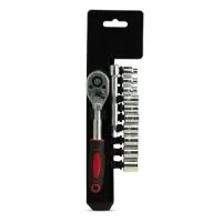 Kit ferramenta com 12 peças em estojo plástico. Contém: 1 chave catraca, 1 chave extensora e 10 soquetes. 