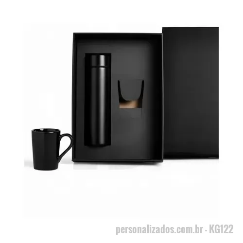 Kit Garrafa com Caneca personalizado - Kit Garrafa com Caneca Personalizado - KG122 - Kit em caixa de papel, caneca de porcelana 200ml, garrafa de alumínio de 500ml. - 182350 - Kit Garrafa com Caneca