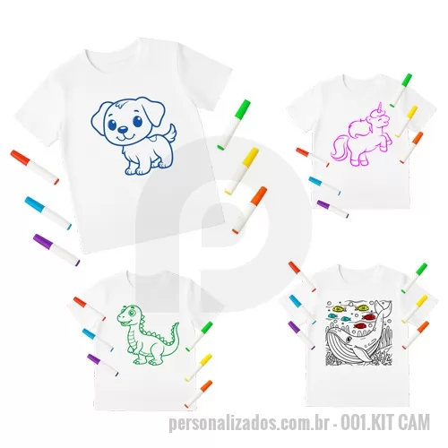 Kit infantil personalizado - Kit Infantil - Camiseta + conjunto de Canetas para Tecidos