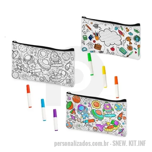 Kit infantil personalizado - Kit Infantil - Estojo personalizado + conjunto de Canetas para Tecidos, 