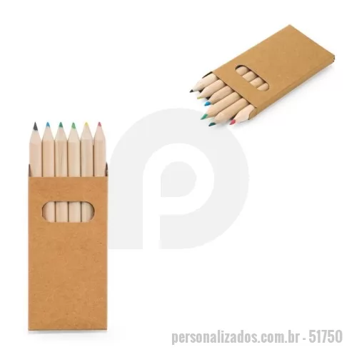 Kit lápis personalizado - Kit lápis Personalizado - 51750 - Caixa de papel kraft reciclado com 6 mini lápis de cor. Produto certificado de acordo com a portaria Inmetro nº423 de 8/out/2021. 45 x 90 x 9 mm - 182567 - Kit lápis