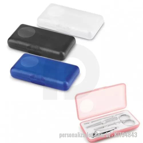 Kit manicure personalizado - Kit manicure Personalizado - KIT94843 - Conjunto de 4 peças para manicure: cortador de unhas, tesoura, pinça e empurra cutículas. Fornecido em estojo. 100 x 53 x 20 mm  - 153993 - Kit manicure
