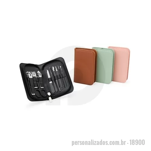Kit manicure personalizado - Kit Manicure 10 peças em estojo de couro sintético, perfeito para embelezar e cuidar das unhas, podendo ser usado em casa ou em salões de beleza. Com três cortadores de unha, tesoura, lixa, pinça, empurrador de cutícula, removedor de cutícula, palito de unha e espátula para ouvido, este kit oferece tudo o que precisa para manter as unhas e cuidados sempre em dia.
