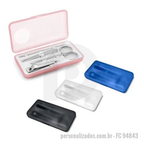 Kit manicure personalizado - Conjunto de 4 peças para manicure: cortador de unhas, tesoura, pinça e empurra cutículas. Fornecido em estojo. 100 x 53 x 20 mm