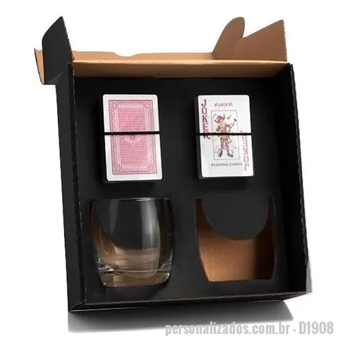 Kit masculino personalizado - Kit masculino Personalizado - D1908 - Kit Masculino personalizado em caixa de papel, 2 Baralhos e 2 Copos. - 149300 - Kit masculino