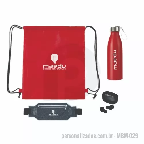 Kit personalizado - Kit Academia Personalizado de acordo com a necessidade. Contém Mochila Saco, Coqueteleira Shake, Garrafa de Inox, Pochete Esportiva e Fone de Ouvido Bluetooth