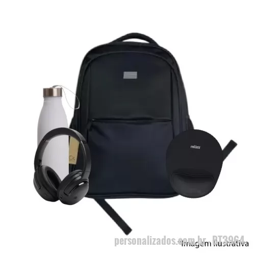 Kit personalizado - O Kit 04 Peças contém: 01 mochila bt2066 01 fone de ouvido bt2068 01 mouse pad bt 3007 01 garrafa inox bt 18552