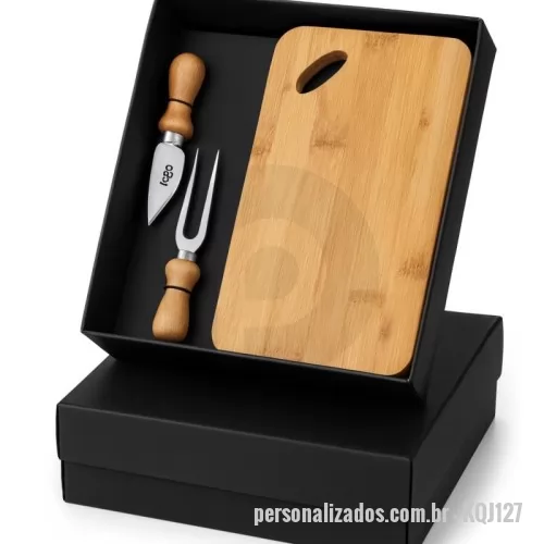 kit queijo personalizado - Kit queijo com tabua e acessórios para queijo, em caixa de papel kraft