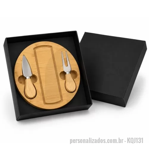 kit queijo personalizado - Kit queijo com tábua e acessórios para queijo, em caixa de papel kraft preta