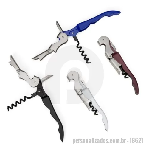Kit saca rolhas personalizado - Saca-rolhas metálico de 2 estágios com acabamento fosco. Contém abridor de garrafa, lâmina de corte e saca-rolhas.