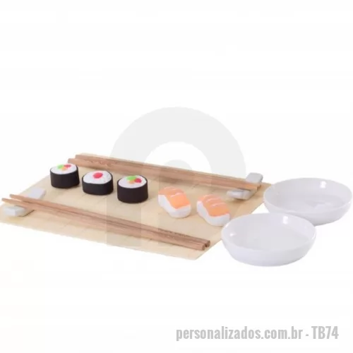 Kit sushi personalizado - Conjunto para sushi com 2 pares de hashi / palito + enrolador de bambu e acessórios 7 peças na caixa