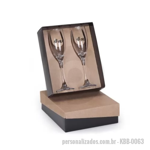 Kit taça personalizado - Kit 2 Taças de vidro Barone para champagne 190ml, 1 Caixa e berço corte e vinco em papel cartão / 24x19.5x7cm.