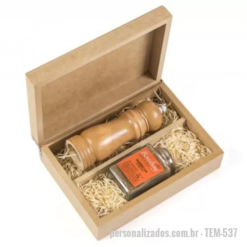 Kit tempero personalizado - Kit tempero Personalizado - TEM-537 - Kit com Moedor de Temperos e 02 Potes de temperos em embalagem personalizada - 117611 - Kit tempero