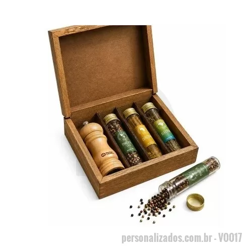 Kit tempero personalizado - Kit Tempero Personalizado contendo: 03 tubetes de tempero 1 moedor uma linda caixa de madeira para acomodação dos itens