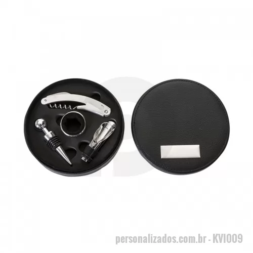 Kit vinho personalizado - Kit Vinho 4 pe?as Estojo Redondo