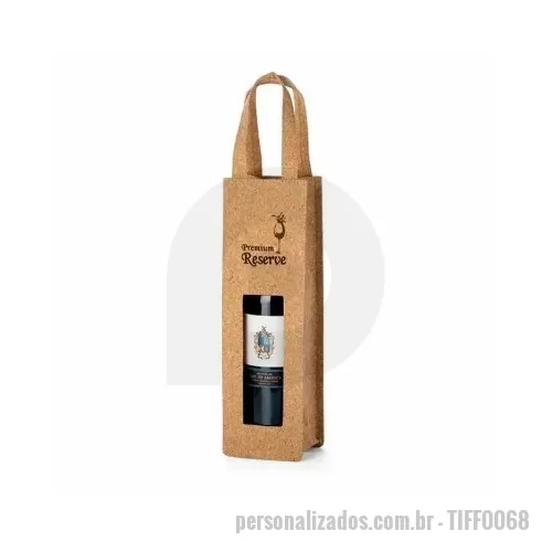 Kit vinho personalizado - Kit Vinho em Sacola de Cortiça contendo 1 garrafa de vinho Malbec, Cabernet Sauvignon ou Carménère - Reserva Concha Y Toro.  Tamanho da Sacola: 100 x 330 x 100 mm. Sacola Personalizada em Silkscreen.