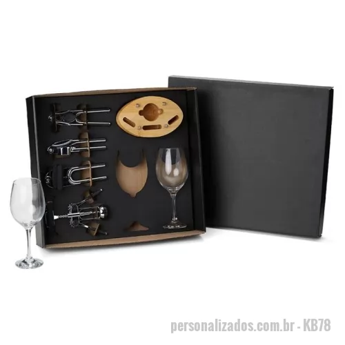 Kit vinho personalizado - Kit Vinho E Utilidades - 7 Pçs para Brindes
