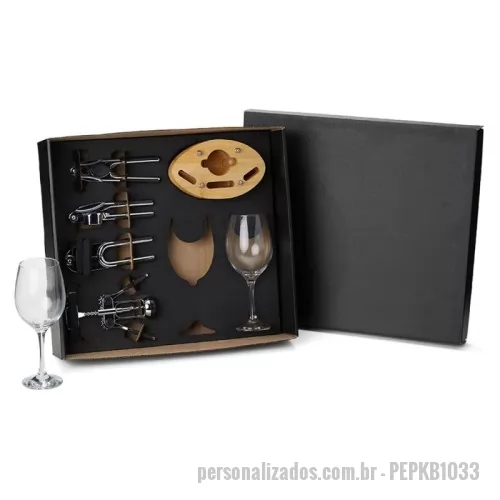 Kit vinho personalizado - Kit Vinho E Utilidades - 7 Pçs para Brindes