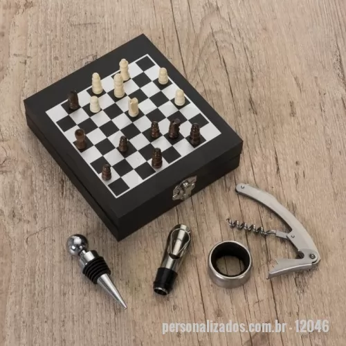 Kit vinho personalizado - Kit Vinho Xadrez 4 peças - 4,5 x 14,2 x 16,2 cm