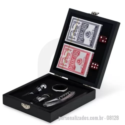Kit vinho personalizado - Kit Vinho com Jogo de Baralho - 4,6 x 14,7 x 16,7 cm