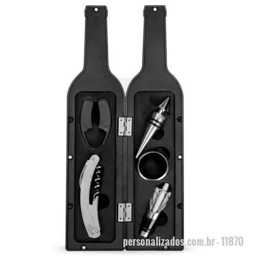 Kit vinho personalizado - Kit Vinho Garrafa 5 peças - 32,3 x 7,2 cm