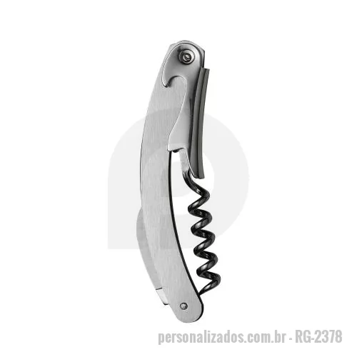 Kit vinho personalizado - Saca-rolhas metálico com lâmina de corte e abridor de garrafa.