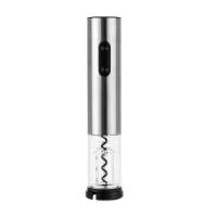 Saca-rolhas elétrico com estrutura e broca em inox com protetor em plástico policarbonato (PC) e tampa protetora do compartimento de pilhas em plástico ABS. Possui iluminação em LED e painel de botões em plástico para funcionamento do mecanismo alime