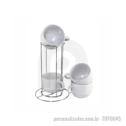 Kit xícara personalizado - Kit com 4 xícaras personalizadas de 150ml, com suporte em metal. Material cerâmica. Personalização em Sublimação colorido.