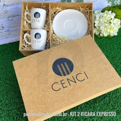 Kit xícara personalizado - KIT 2 XICARAS CAFE EXPRESSO LONGO - PROTEL - CAIXA MDF
