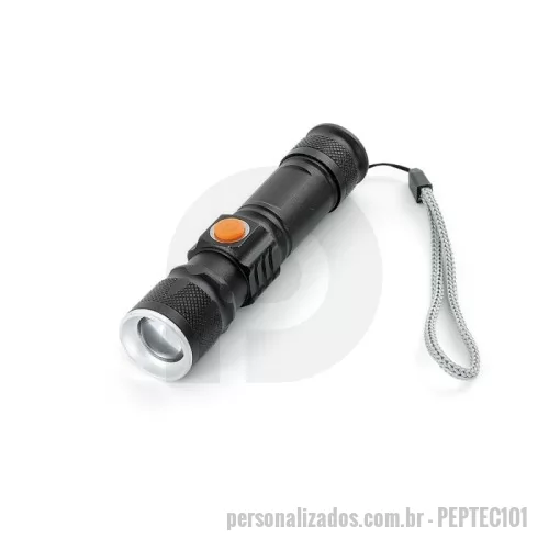Lanterna personalizada - Lanterna de Metal Recarregável c/ Zoom para Brindes