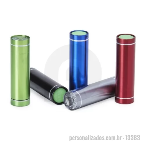 Lanterna personalizada - Lanterna de alumínio com 1 led e botão de acionamento emborrachado. Alimentada por 3 pilhas AAA, a lanterna acompanha pilhas de teste e cordão de nylon para transporte.