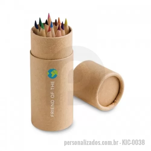 Lápis de cor personalizado - Caixa cilíndrica em cartão com 12 lápis de cor para pintar. ø35 x 97 mm