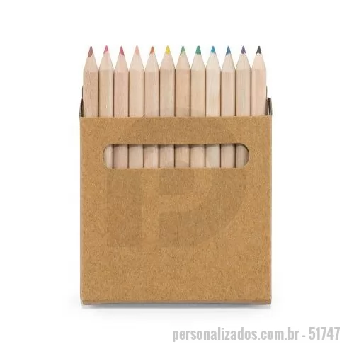 Lápis de cor personalizado - Caixa de cartão com 12 lápis de cor. 90 x 90 x 9 mm