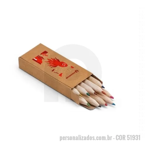 Lápis de cor personalizado - Caixa de papel  cartão kraft com 10 mini lápis de cor,corpo natural,  medidas 40 x 90 x 15 mm