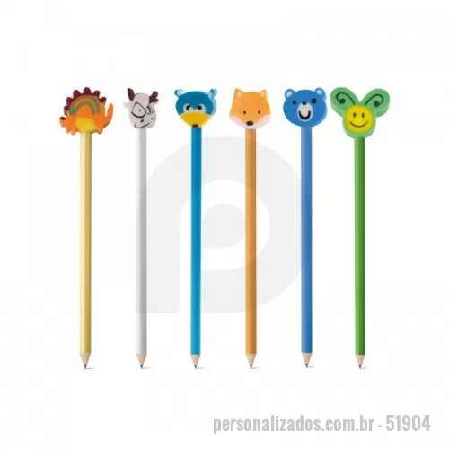 Lápis personalizado - Lápis apontado com boneco de borracha. Grau de dureza: HB. ø7 x 188 mm