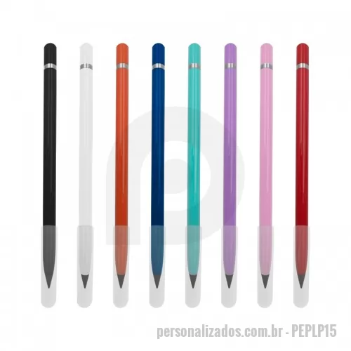 Lápis personalizado - Caneta lápis infinito personalizado. Sem tinta com ponta de liga metálica com grafite que não desgasta e não precisa apontar, pode ser apagado com borracha comum.